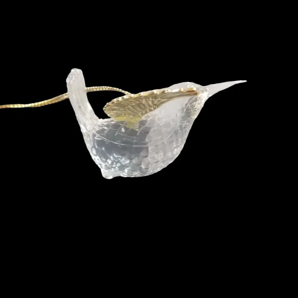 Vintage Acrylic Lucite Hummingbird Christmas Ornament Lot Clear Gold Taiwan 2.5